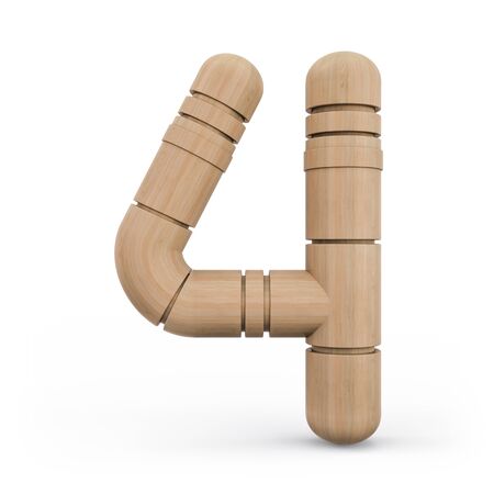 Number 4. Digital sign. Wooden futuristic font. Carved alphabet 3d renderingの写真素材