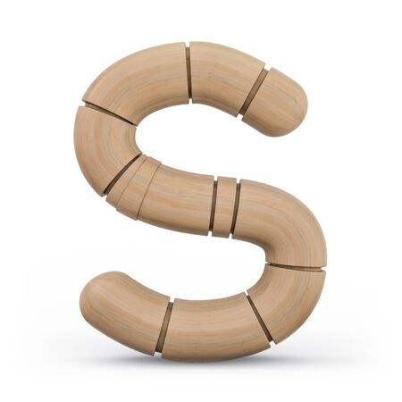 Capital letter S. Uppercase. Wooden futuristic font. Carved alphabet. 3d rendering.の写真素材