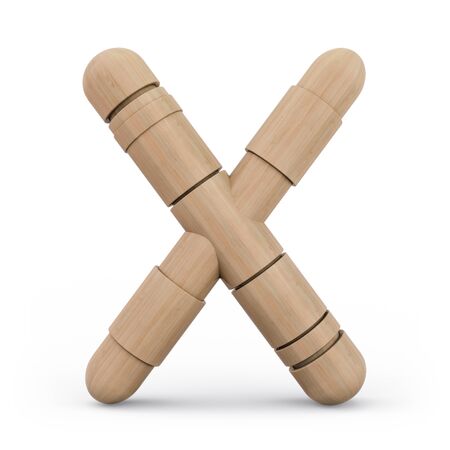 Capital letter X. Uppercase. Wooden futuristic font. Carved alphabet. 3d rendering.の写真素材