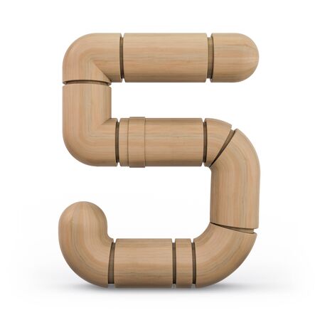 Number 5. Digital sign. Wooden futuristic font. Carved alphabet 3d renderingの写真素材
