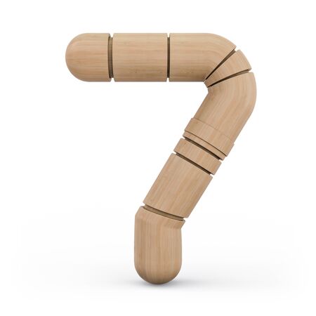 Number 7. Digital sign. Wooden futuristic font. Carved alphabet 3d renderingの写真素材