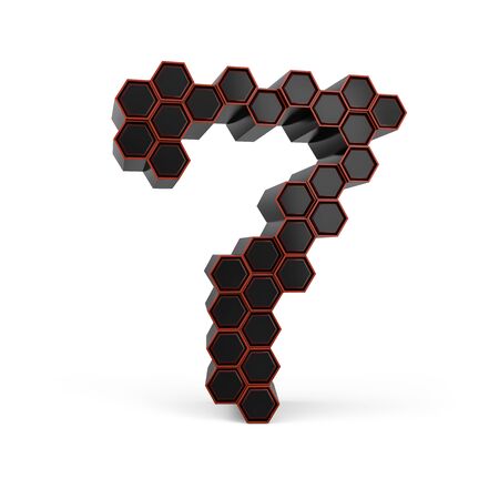 Number 7. Digital sign. Black glossy abstract honeycomb font. 3D renderingの写真素材
