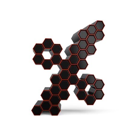 Percent symbol. Digital sign. Black glossy abstract honeycomb font. 3D renderingの写真素材