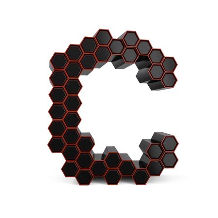 Capital letter C. Uppercase. Black glossy abstract honeycomb font. 3D renderingの写真素材