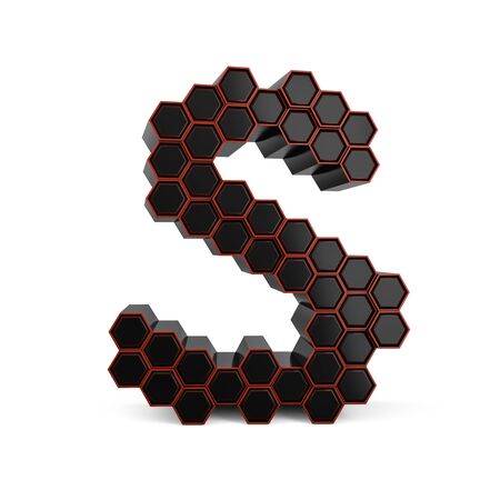 Capital letter S. Uppercase. Black glossy abstract honeycomb font. 3D renderingの写真素材