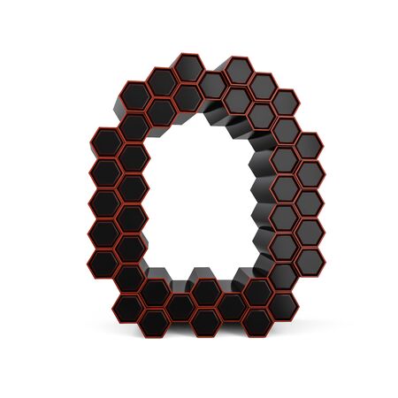 Number 0. Digital sign. Black glossy abstract honeycomb font. 3D renderingの写真素材