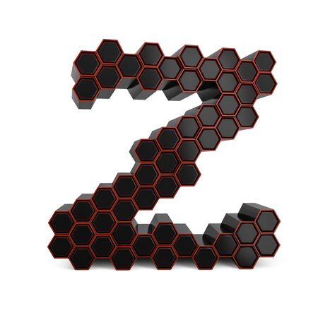 Capital letter Z. Uppercase. Black glossy abstract honeycomb font. 3D renderingの写真素材