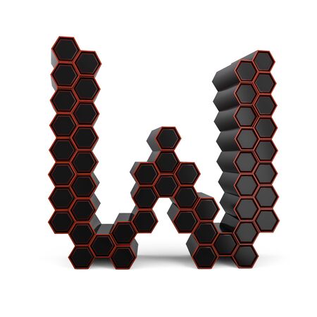 Capital letter W. Uppercase. Black glossy abstract honeycomb font. 3D renderingの写真素材