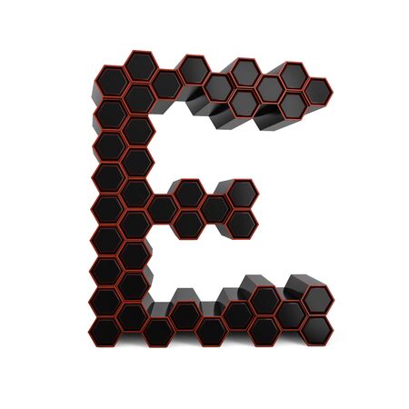 Capital letter E. Uppercase. Black glossy abstract honeycomb font. 3D renderingの写真素材