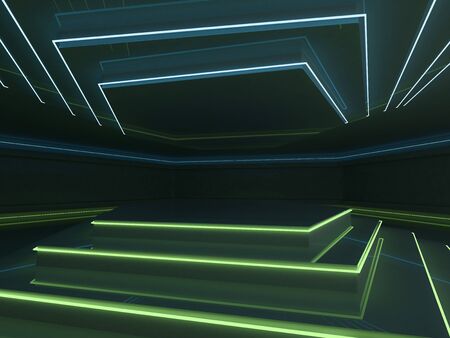 Abstract dark modern architecture background, empty open space interior. 3D renderingの写真素材