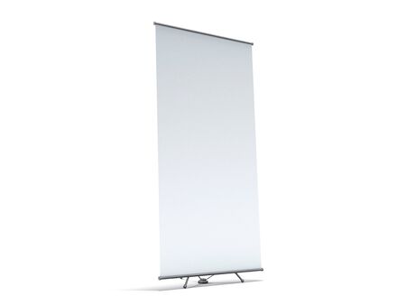 Blank roll up banner display. Template mockup. 3D renderingの写真素材