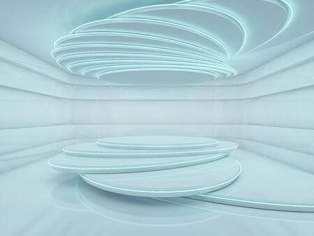 Abstract blue modern architecture background, empty open space interior. 3D renderingの写真素材