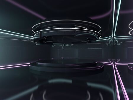 Abstract dark modern architecture background, empty open space interior. 3D renderingの写真素材