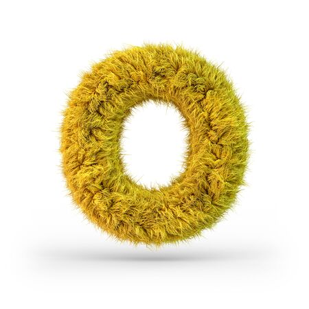 Capital letter O. Uppercase. Yellow fluffy and furry font. 3D renderingの写真素材