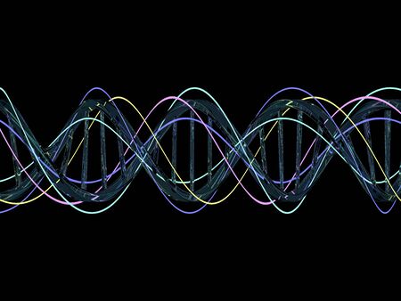 DNA chain. Abstract scientific background. Beautiful illustraion. Biotechnology, biochemistry, genetics and medicine concept. 3D renderingの写真素材