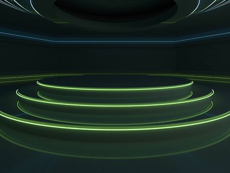 Abstract dark modern architecture background, empty open space interior. 3D renderingの写真素材