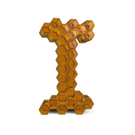 Capital letter I. Uppercase. Orange glossy abstract honeycomb font. 3D renderingの写真素材