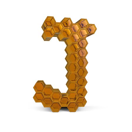 Capital letter J. Uppercase. Orange glossy abstract honeycomb font. 3D renderingの写真素材