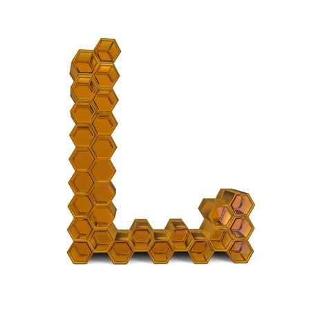 Capital letter L. Uppercase. Orange glossy abstract honeycomb font. 3D renderingの写真素材