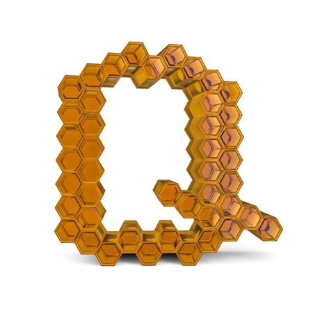 Capital letter Q. Uppercase. Orange glossy abstract honeycomb font. 3D renderingの写真素材