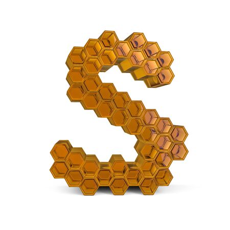 Capital letter S. Uppercase. Orange glossy abstract honeycomb font. 3D renderingの写真素材
