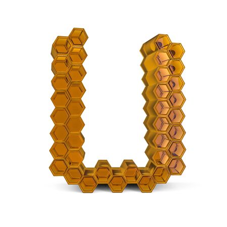 Capital letter U. Uppercase. Orange glossy abstract honeycomb font. 3D renderingの写真素材