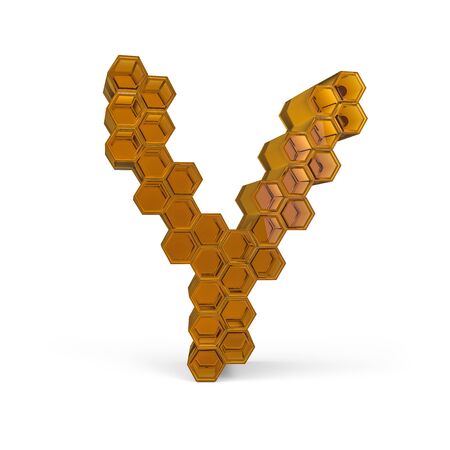 Capital letter Y. Uppercase. Orange glossy abstract honeycomb font. 3D renderingの写真素材