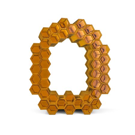 Number 0. Digital sign. Orange glossy abstract honeycomb font. 3D renderingの写真素材