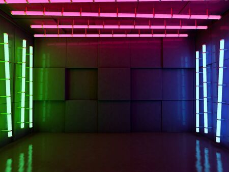 Abstract modern architecture black background, empty open space interior. 3D renderingの写真素材