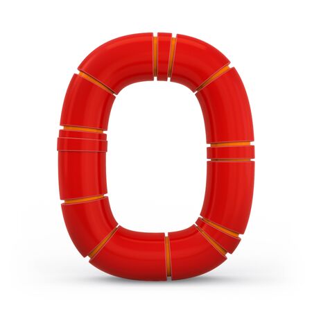 Capital letter O. Uppercase. Metallic futuristic red font. Mechanical alphabet. 3d rendering.の写真素材