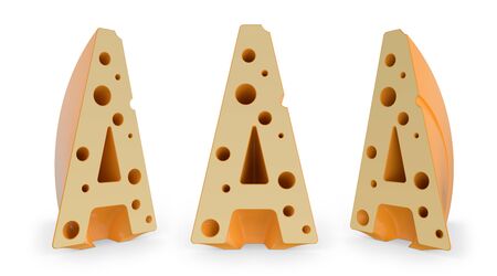 Capital letter A. Uppercase. Cheese alphabet and font. Set of three view points on white. 3D renderingの写真素材