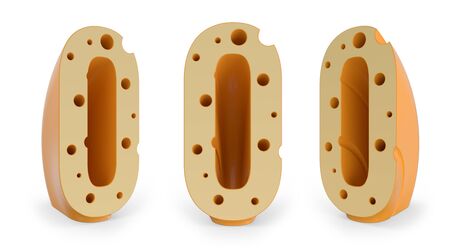 Capital letter O. Uppercase. Cheese alphabet and font. Set of three view points on white. 3D renderingの写真素材