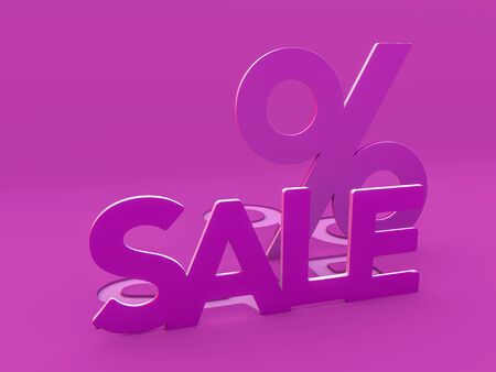 Seasonal sales background. Percentage sign and lettering of sale. 3D renderingの写真素材