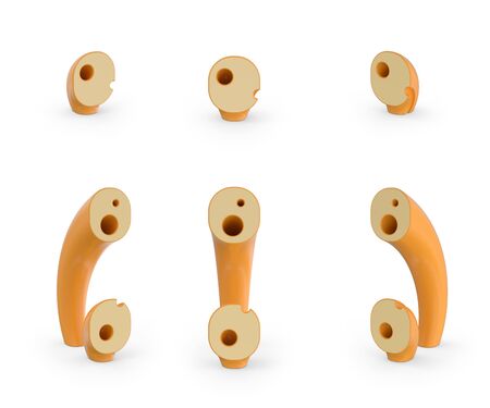 Semicolon. Colon and dot character. Cheese alphabet and font. Set of three view points on white. 3D renderingの写真素材