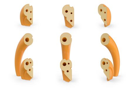 Dot and comma symbol. Cheese alphabet and font. Set of three view points on white. 3D renderingの写真素材