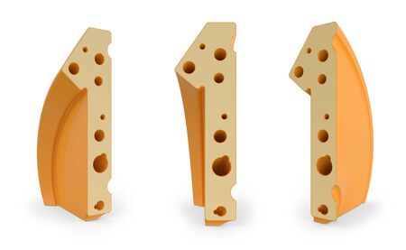 Number 1. Digital sign. Cheese alphabet and font. Set of three view points on white. 3D renderingの写真素材