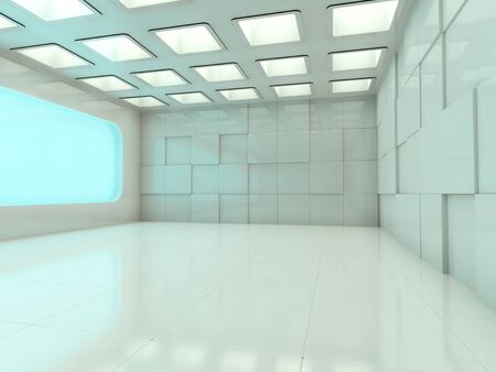 Abstract modern architecture background, empty open space interior. 3D renderingの写真素材