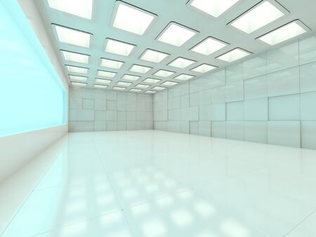 Abstract modern architecture background, empty open space interior. 3D renderingの写真素材