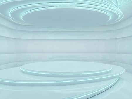 Abstract blue modern architecture background, empty open space interior. 3D renderingの写真素材