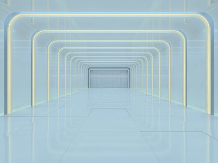 Abstract modern architecture background, empty open space interior. 3D renderingの写真素材