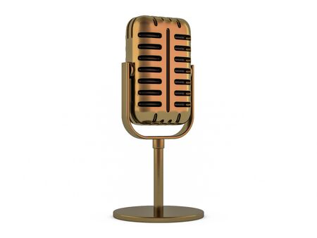 Retro gold microphone isolated on white background. 3D renderingの写真素材