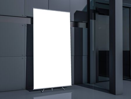 Blank roll up banner display. Template mockup. 3D renderingの写真素材