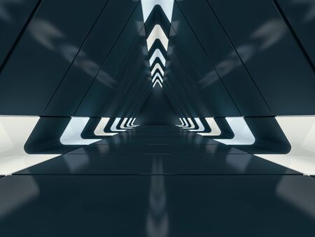 Abstract modern architecture black background, empty open space interior. 3D renderingの写真素材