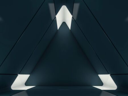 Abstract modern architecture black background, empty open space interior. 3D renderingの写真素材