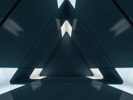 Abstract modern architecture black background, empty open space interior. 3D renderingの写真素材