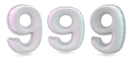 Number 9. Digital sign. Inflatable white balloon on background. 3D renderingの写真素材
