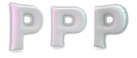 Capital letter P. Uppercase. Inflatable white balloon on background. 3D renderingの写真素材
