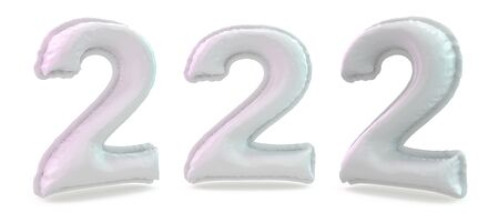 Number 2. Digital sign. Inflatable white balloon on background. 3D renderingの写真素材