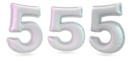 Number 5. Digital sign. Inflatable white balloon on background. 3D renderingの写真素材