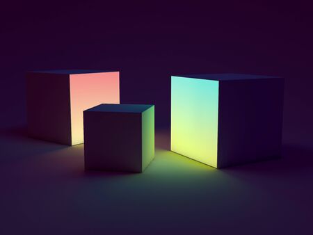 Lightbox colorful cubes on black background. 3Dの写真素材